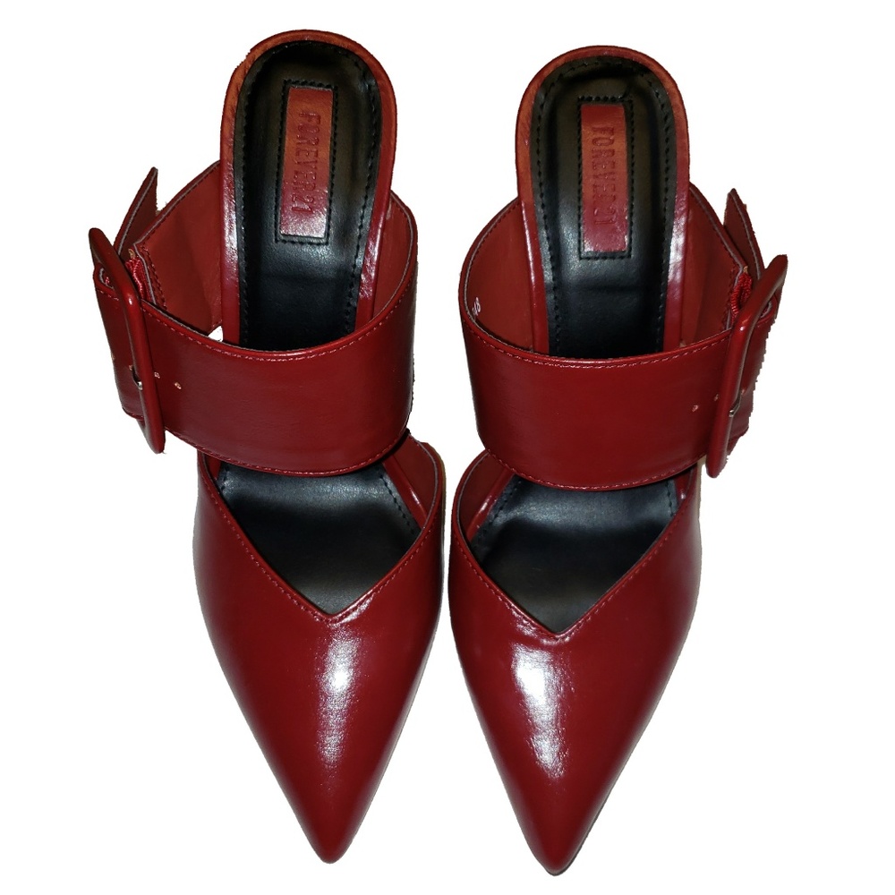 Forever 21 red mules with bow on the side